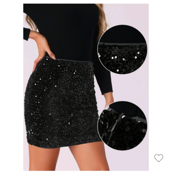 Sequin High Waist Stretchy Velvet Sparkle Party Bodycon Mini Skirt Black Large - Picture 2 of 5
